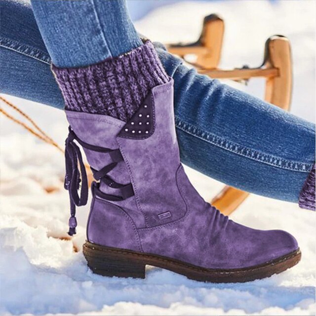 Anne | Women's Vintage Suede Winter Boots with Knit Cuff