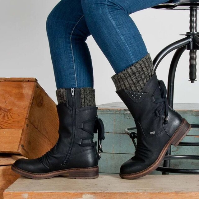 Anne | Women's Vintage Suede Winter Boots with Knit Cuff