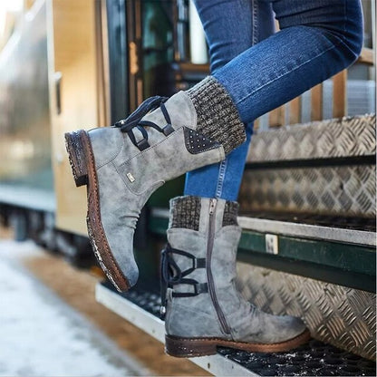 Anne | Women's Vintage Suede Winter Boots with Knit Cuff