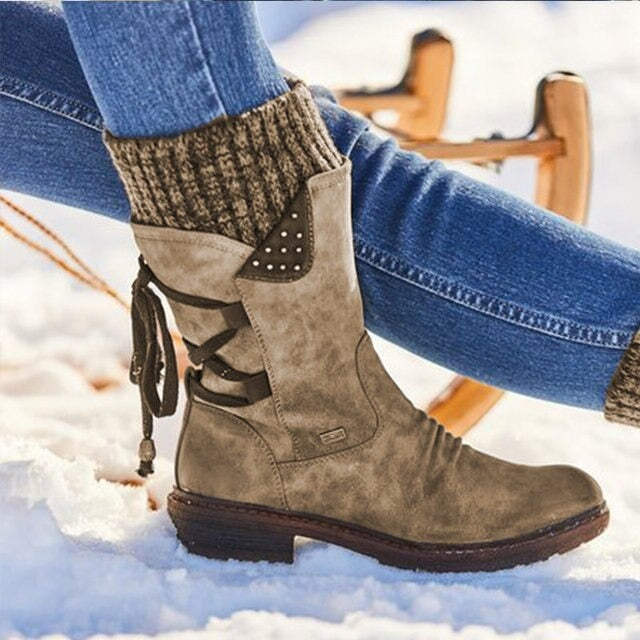 Anne | Women's Vintage Suede Winter Boots with Knit Cuff
